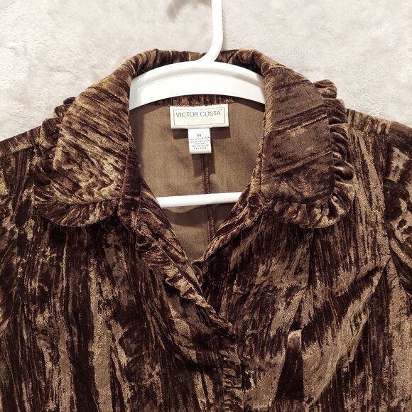 Victor Costa Occasion Velvet Jacket Womens M Brown Snaps Ruffle formal party - Picture 3 of 15